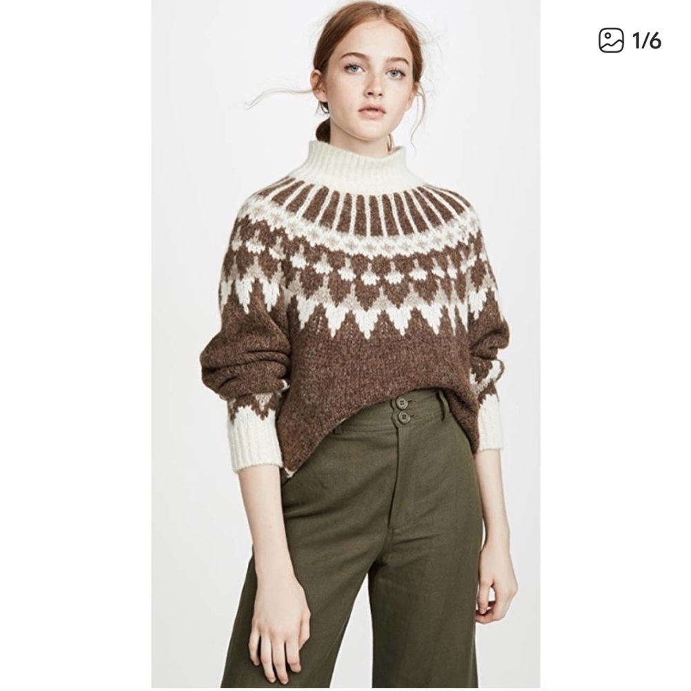 Frame fairisle Brown and Cream Turtleneck Sweater XS